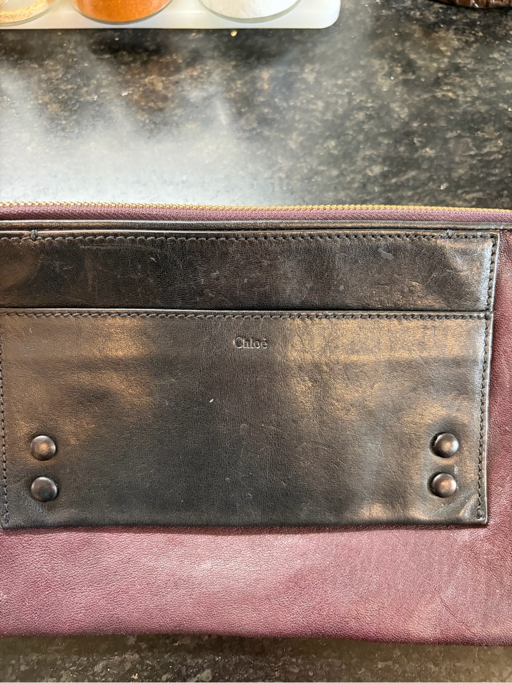 Chloe Black and Burgundy Leather Two-Tone Clutch